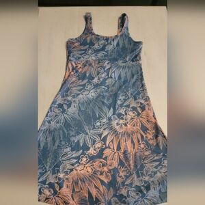 Floral Print Blue and Orange Dress